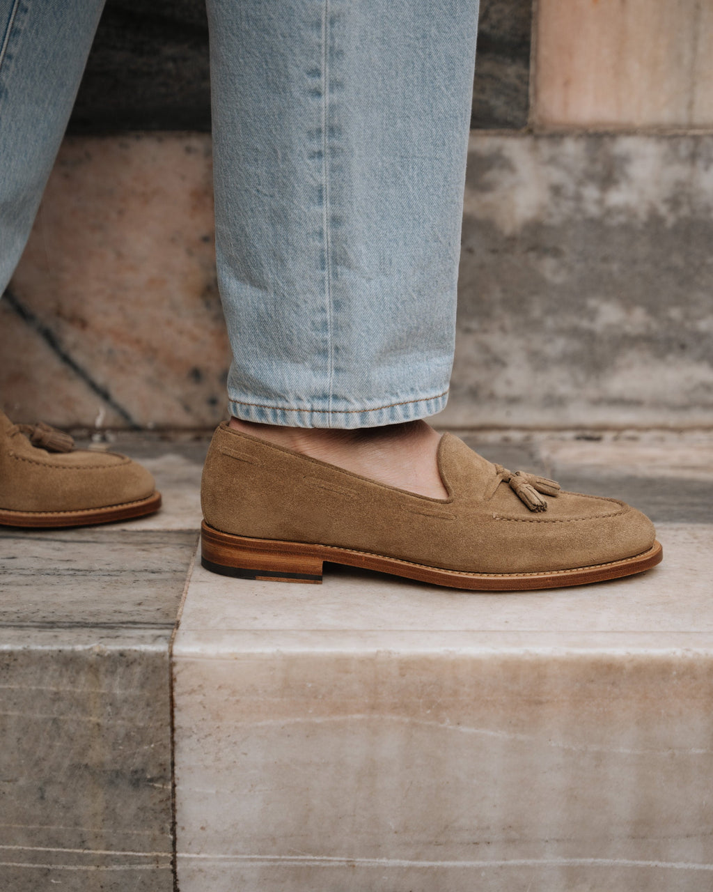 Castello | Tassel Loafer - Sand Beige Suede Leather with Classic Stitching and Leather Sole