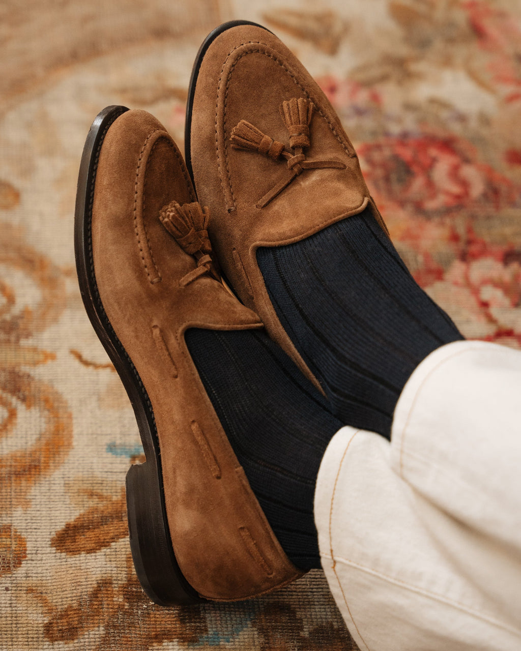 Castello | Tassel Loafer - Tobacco Brown Suede Leather with Classic Stitching and Leather Sole