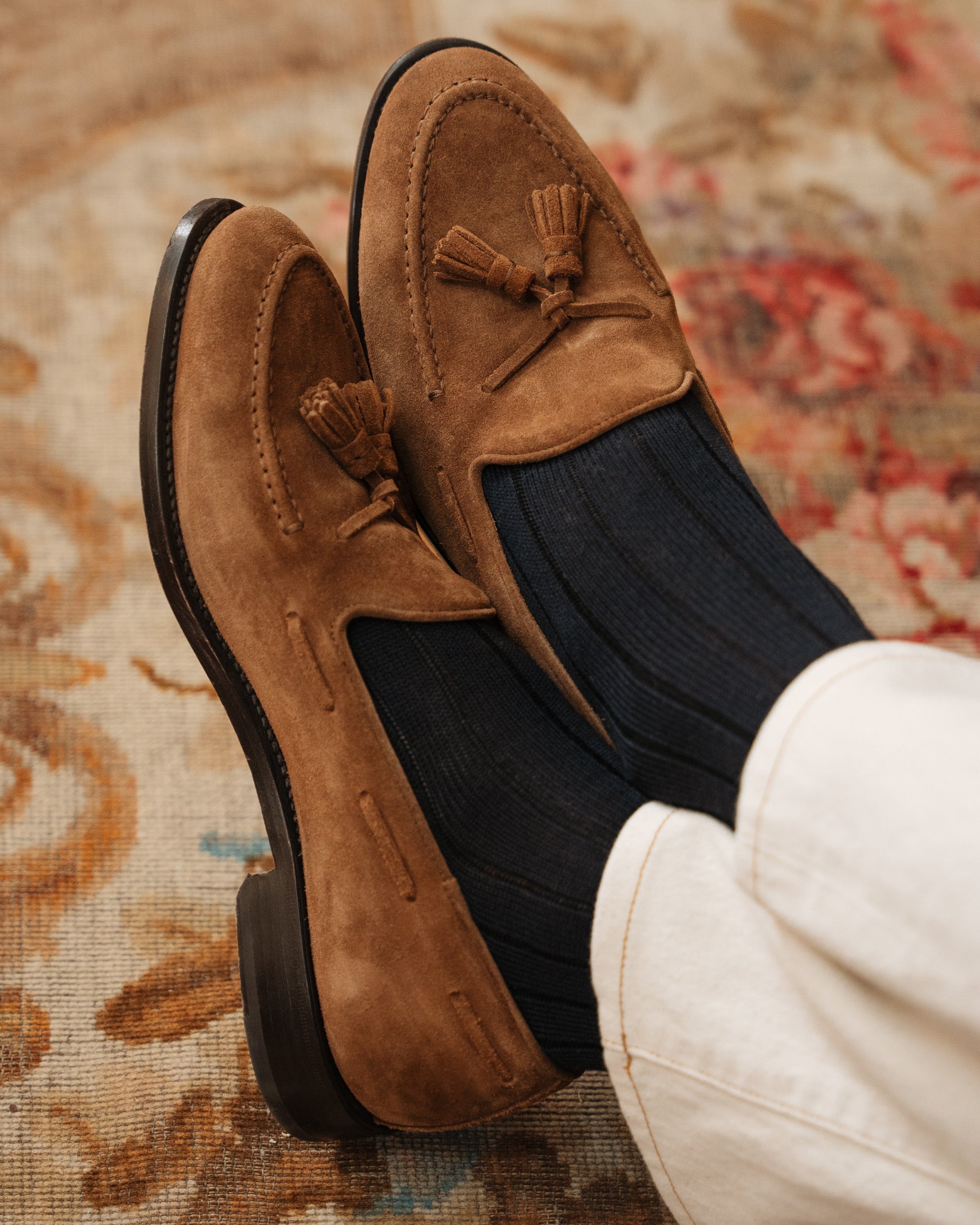 Castello | Tassel Loafer - Tobacco Brown Suede Leather with Classic Stitching and Leather Sole