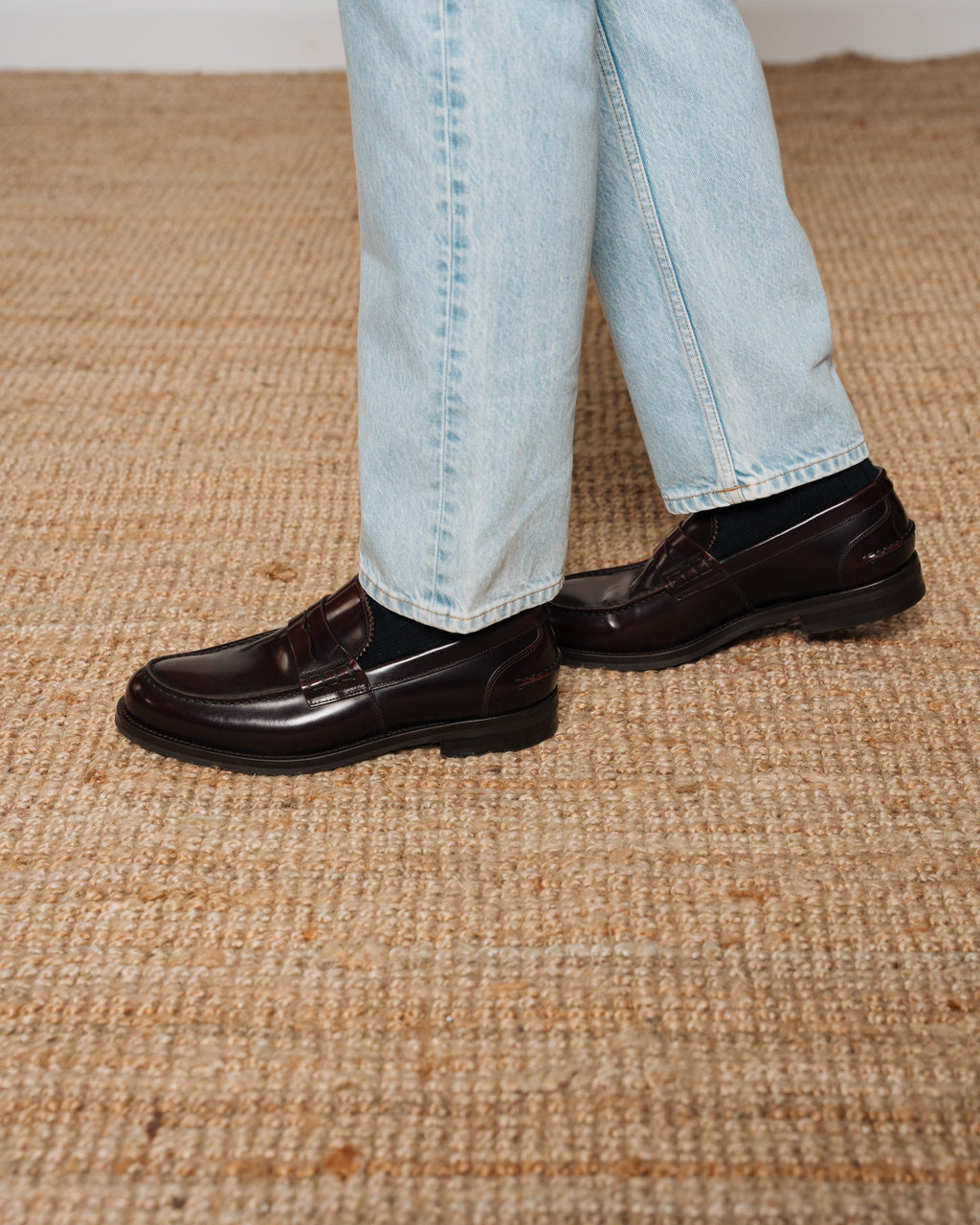 Valentino | Heritage Penny Loafer – Burgundy Brown Smooth Abraded Leather with Premium Leather Sole & Signature Stitch Accents