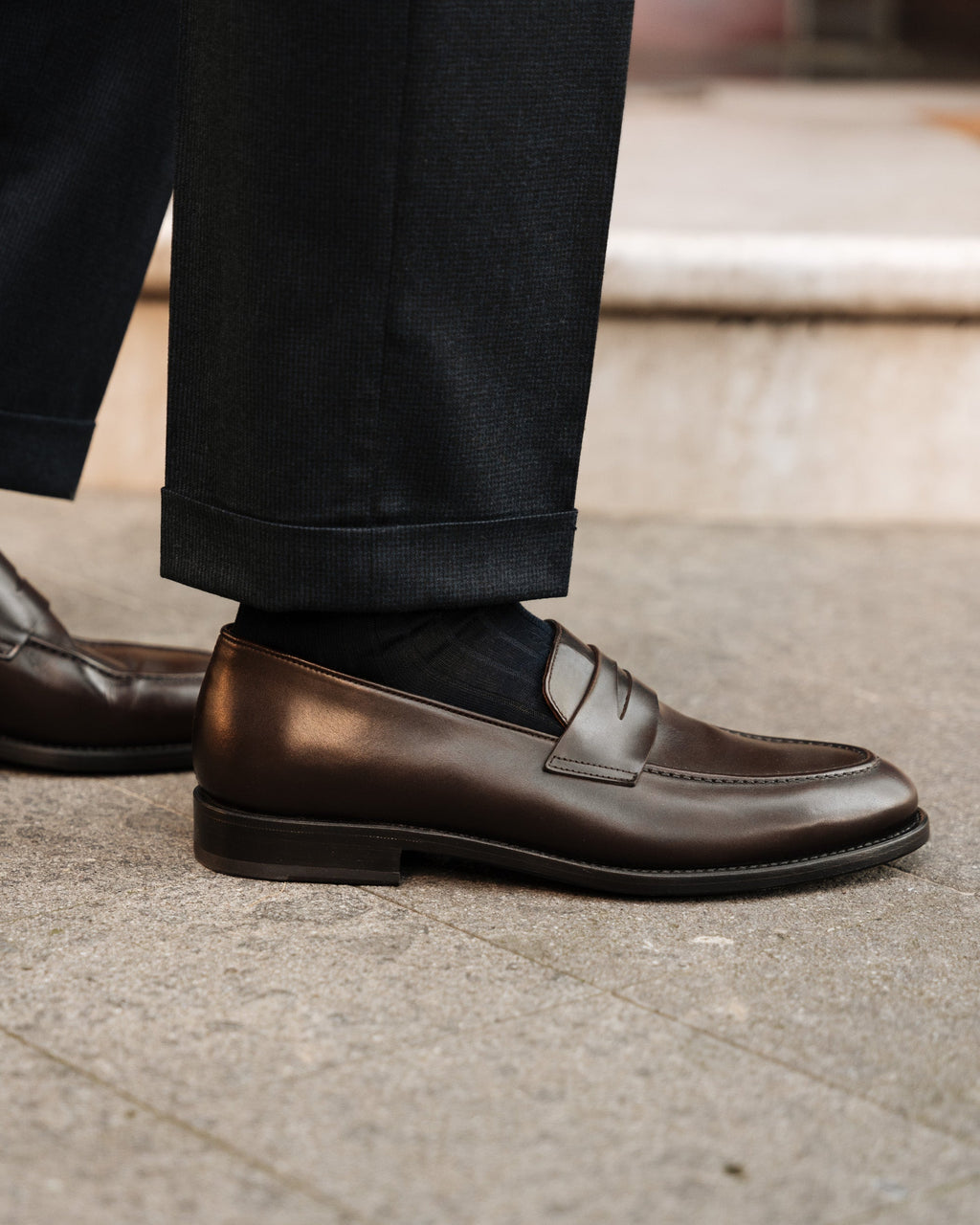 Strider | Penny Loafer – Dark Brown Leather with Leather Sole & Blake-Rapid Construction