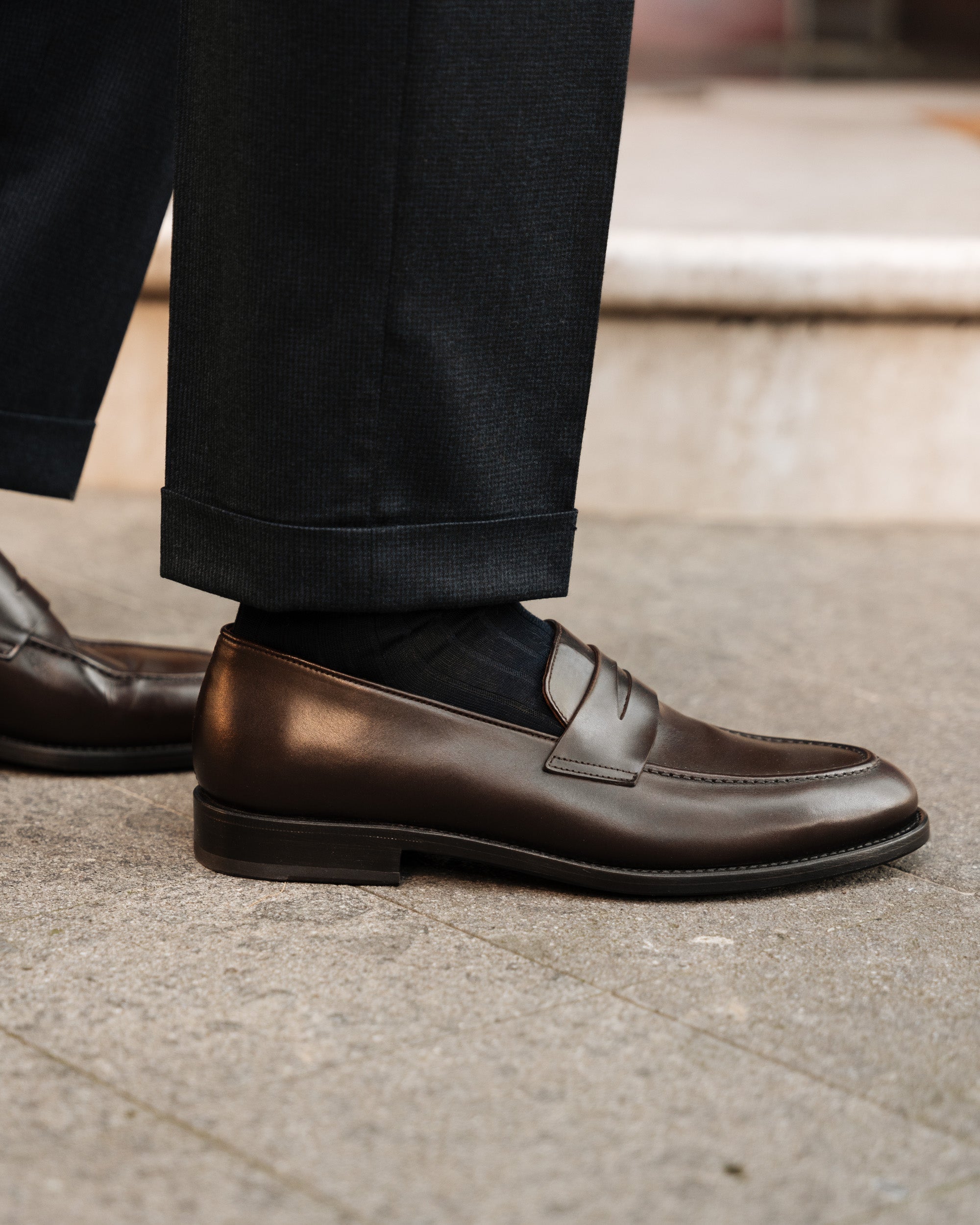 Strider | Penny Loafer – Dark Brown Leather with Leather Sole & Blake-Rapid Construction