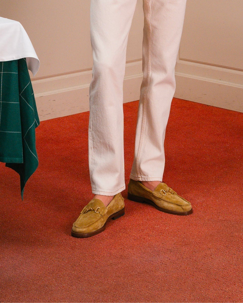 Raiser, Horsebit Penny Loafers - Beige Suede Calf Leather | Classic Collection