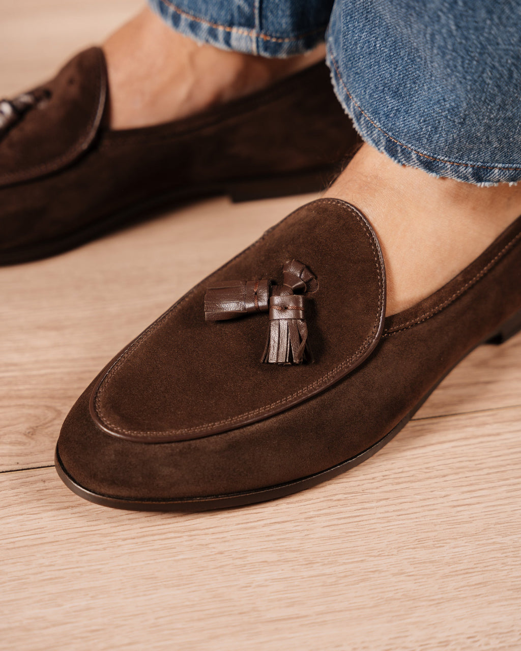 Bellagio Tassel Loafer – Dark Brown Suede Leather with Premium Leather Sole