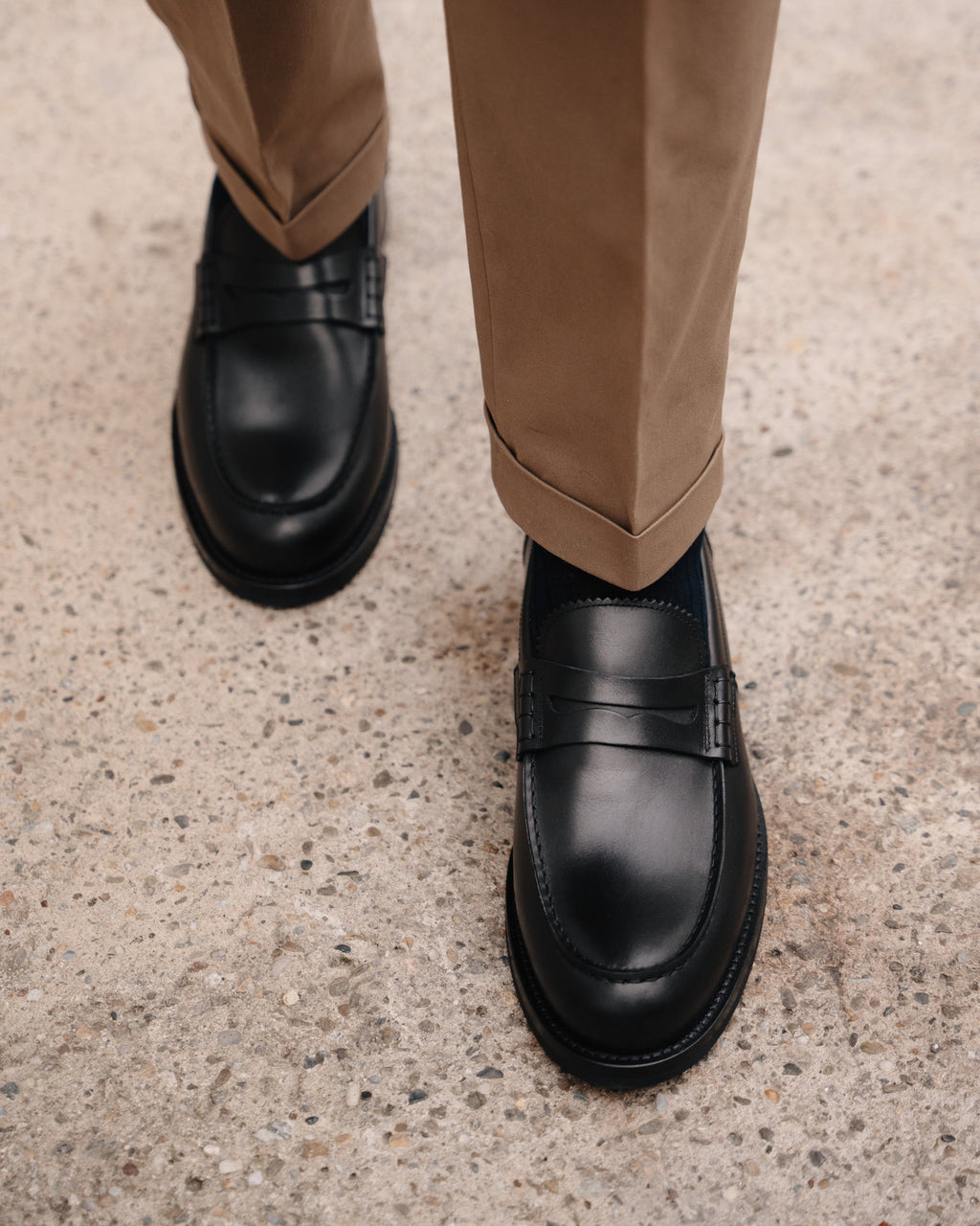 Valentino | Heritage Penny Loafer – Black Smooth Leather with Premium Leather Sole & Signature Stitch Accents