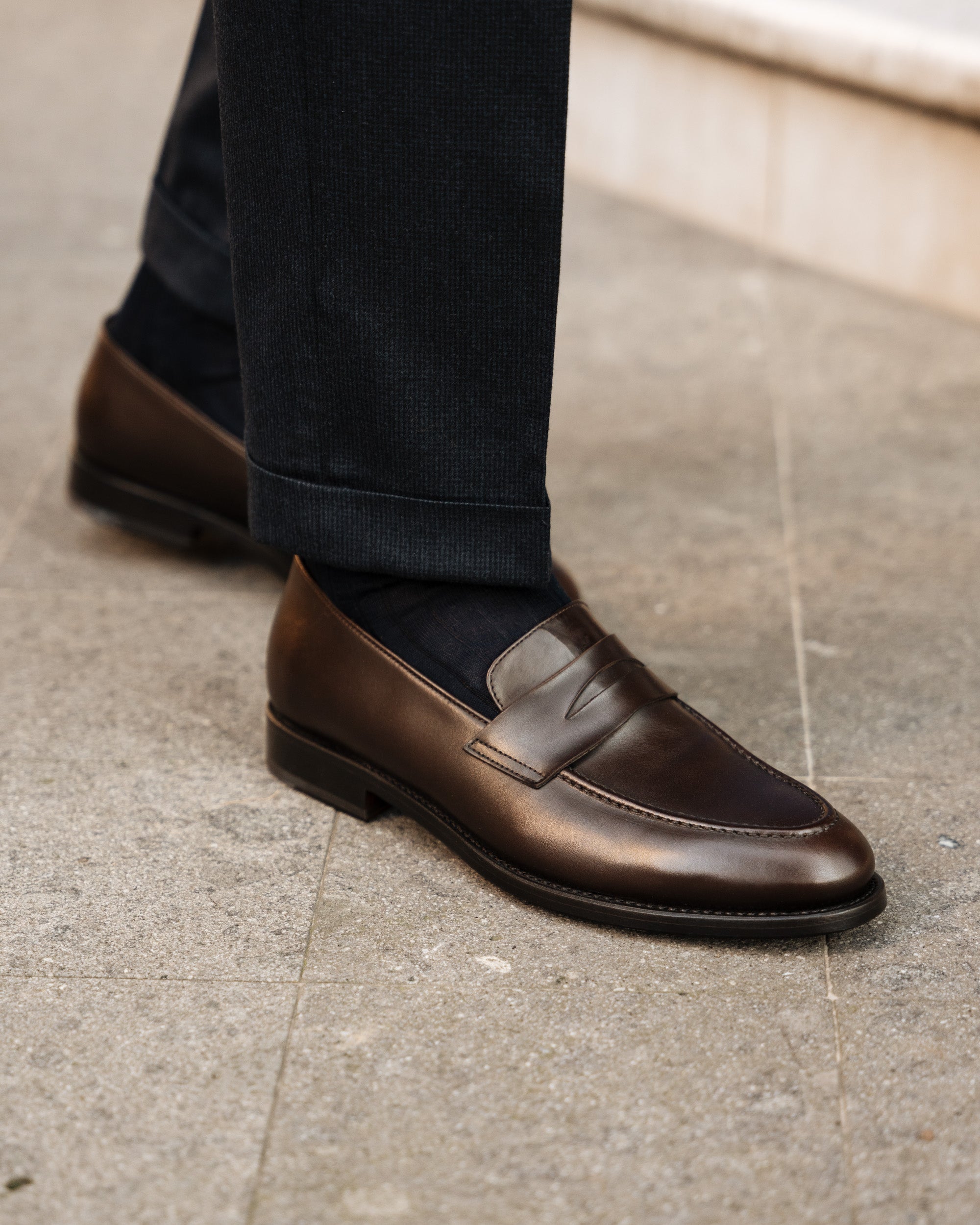 Strider | Penny Loafer – Dark Brown Leather with Leather Sole & Blake-Rapid Construction