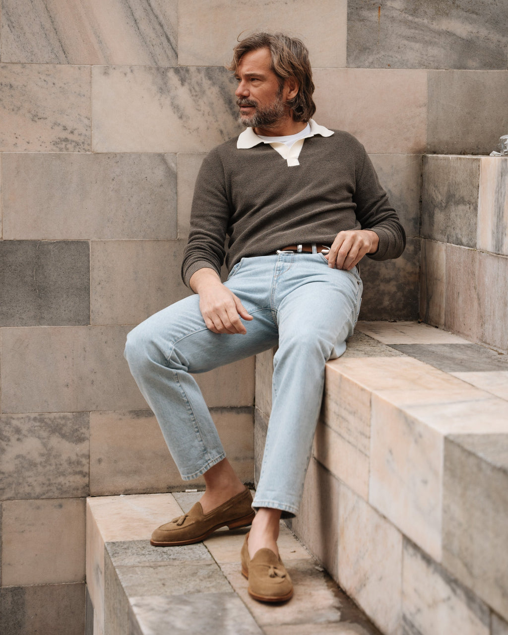 Castello | Tassel Loafer - Sand Beige Suede Leather with Classic Stitching and Leather Sole