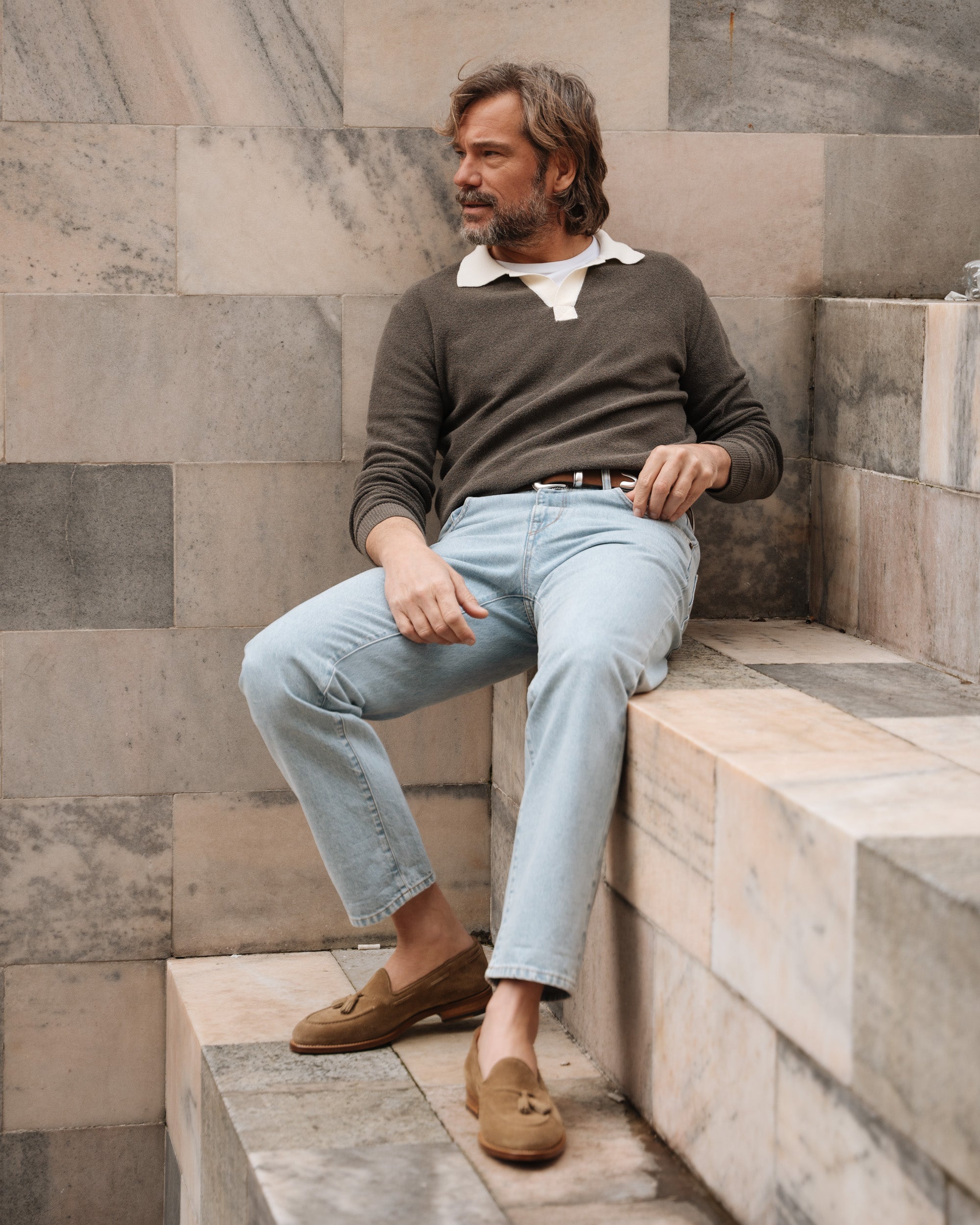 Castello | Tassel Loafer - Sand Beige Suede Leather with Classic Stitching and Leather Sole