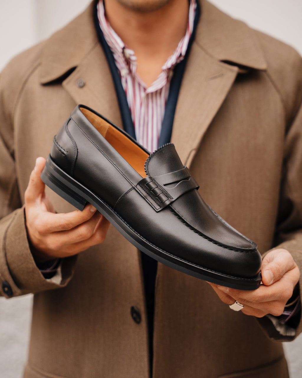 Valentino | Heritage Penny Loafer – Black Smooth Leather with Premium Leather Sole & Signature Stitch Accents