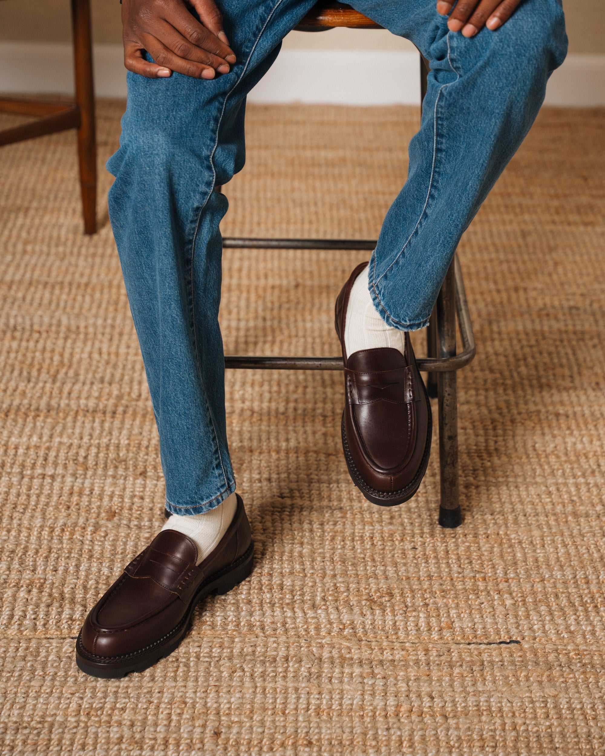 Montclair | Penny Loafer – Dark Brown Leather with Rubber Lug Sole & Fine Stitching