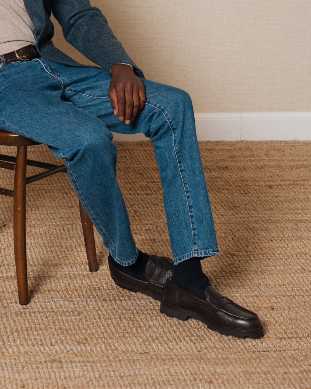 Montclair | Penny Loafer – Dark Brown Milled Leather with Rubber Lug Sole & Fine Stitching