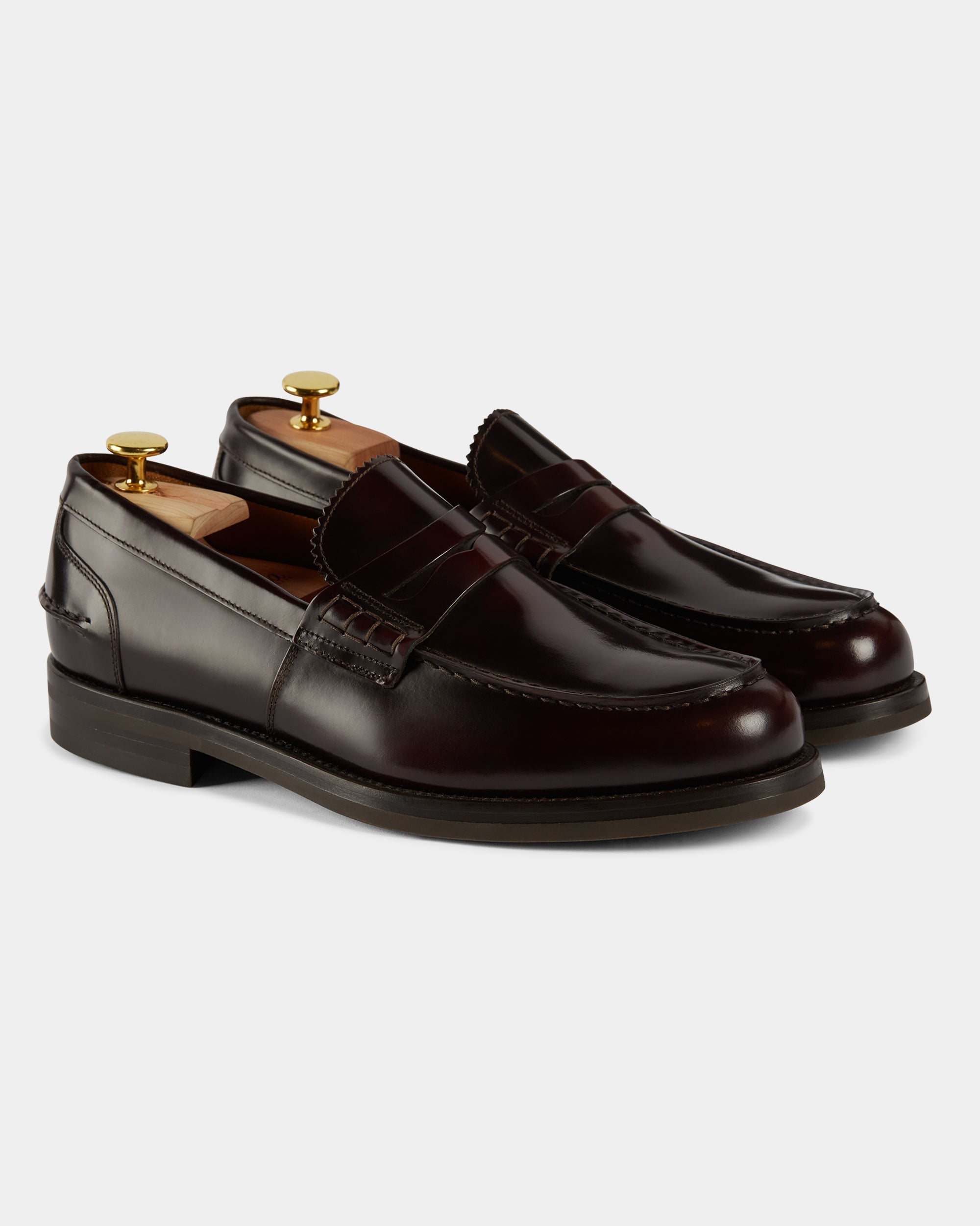Valentino | Heritage Penny Loafer – Burgundy Brown Smooth Abraded Leather with Premium Leather Sole & Signature Stitch Accents