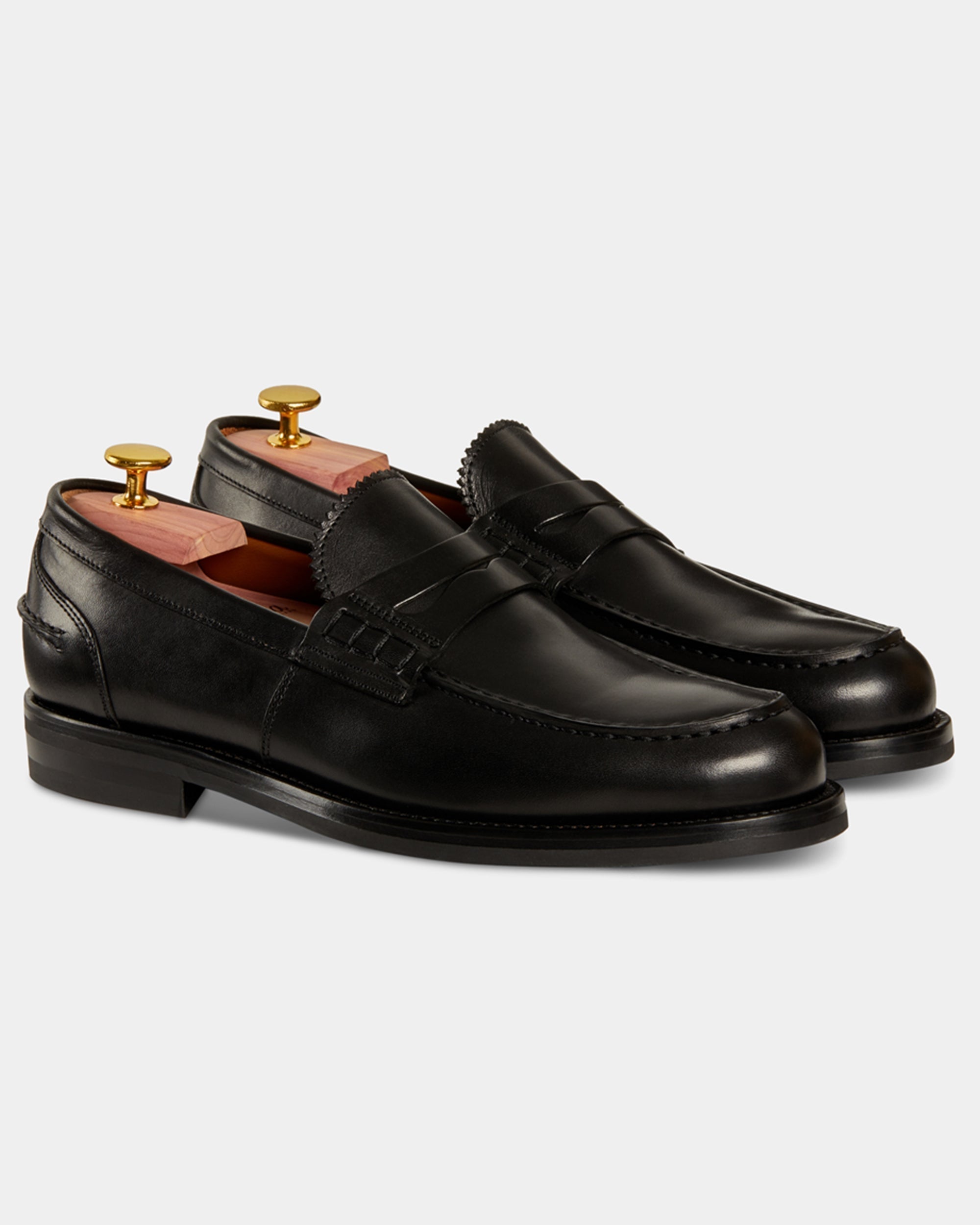 Valentino | Heritage Penny Loafer – Black Smooth Leather with Premium Leather Sole & Signature Stitch Accents