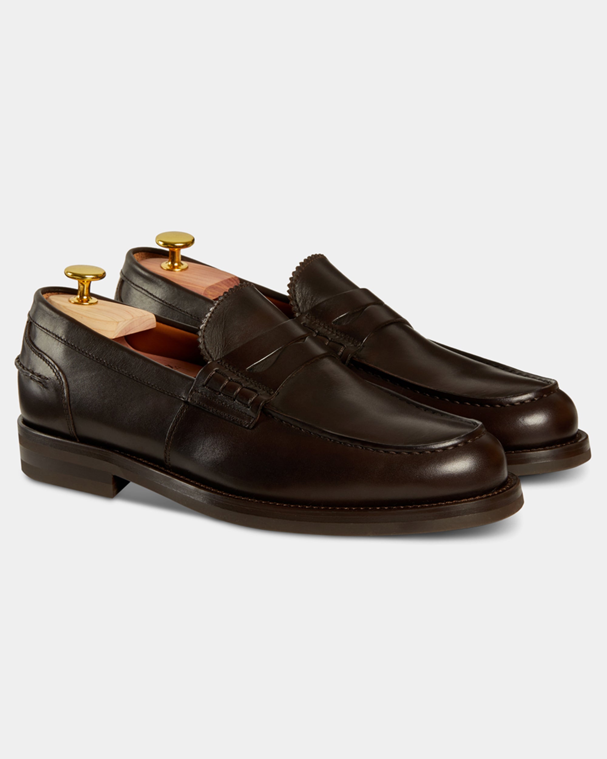 Valentino | Heritage Penny Loafer – Dark Brown Smooth Leather with Premium Leather Sole & Signature Stitch Accents