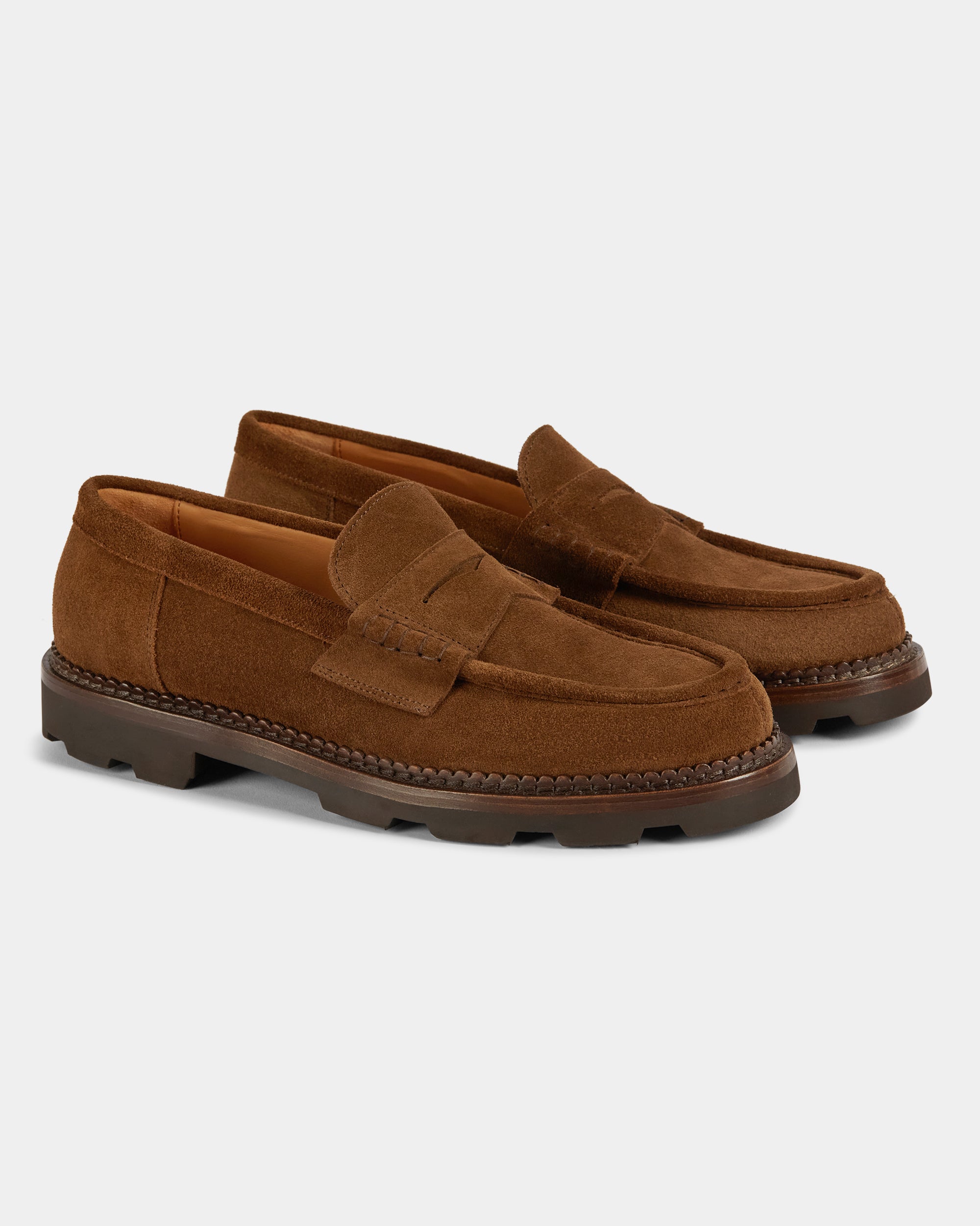 Montclair | Penny Loafer – Rich Tobacco Brown Suede Leather with Rubber Lug Sole & Fine Stitching